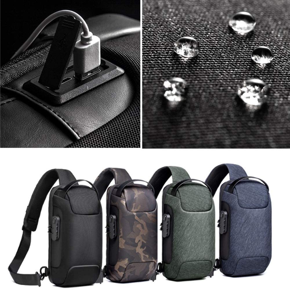 Bolsa tiracolo masculina impermeável USB Oxford, bolsa tiracolo antirroubo, mochila multifuncional, Preto, One_Size, Clássico!
