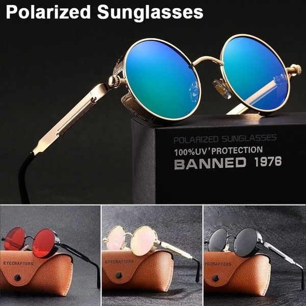 TAIYANG Óculos De Sol Vintage Masculinos Steampunk Shades Metal Redondo Punk óculos De Sol UV400 Ao Ar Livre!
